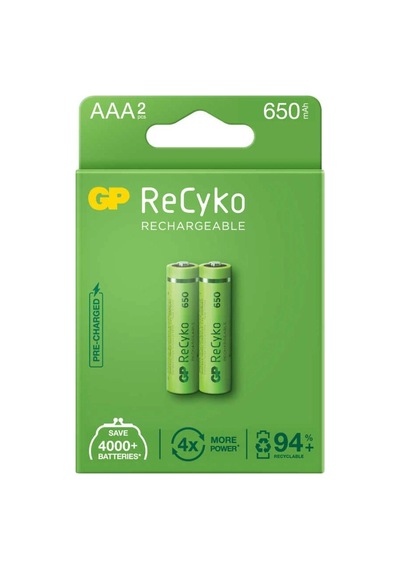 Gp Recyko 650mah Aaa Şarj Edilebilir İnce Kalem Pil 2'li Paket Crchmgo