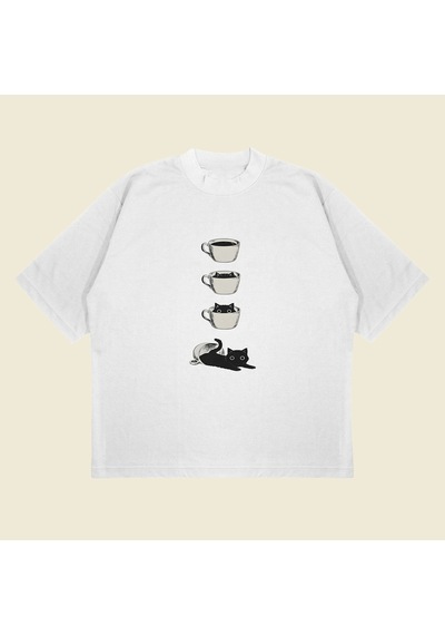 Tarzsokak Coffee Cat Baskılı Oversize Unisex Pamuklu Nefes Alan Kalın Kumaşlı Beyaz Tarzsokak Coffee Cat Baskılı Oversize Unisex Pamuklu Nefes Alan Kalın Kumaşlı Beyaz