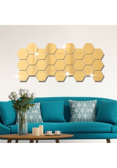 Konyax Yapışkanlı Akrilik Gold Ayna Seti 12 Adet Diğer
