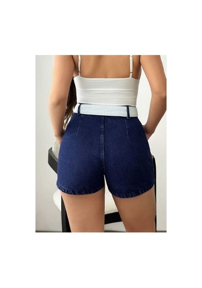 Kene Jeans Kuşak Kemerli Lacivert Kot Şort Lacivert