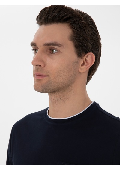 Lacivert Regular Fit Cepli T-shirt