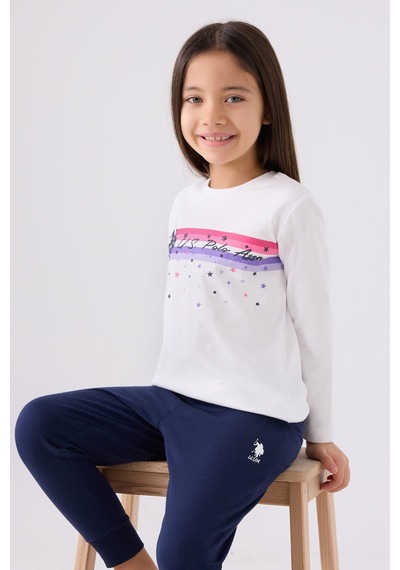 U.s. Polo Assn. 1962 Garson Yıldızlı Kız Çocuk Krem Uzun Kol Pijama Takım Krem