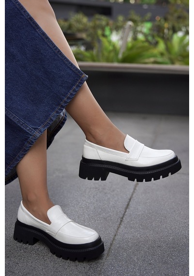 Snake Kadın Loafer Makosen Beyaz
