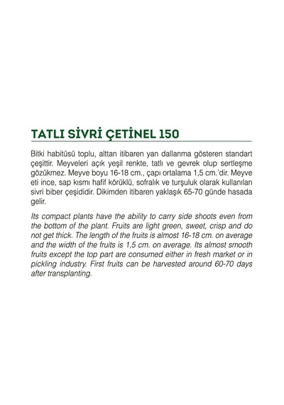 Ata Tohumu Tatlı Sivri Çetinel Biber 100 Adet Tohum