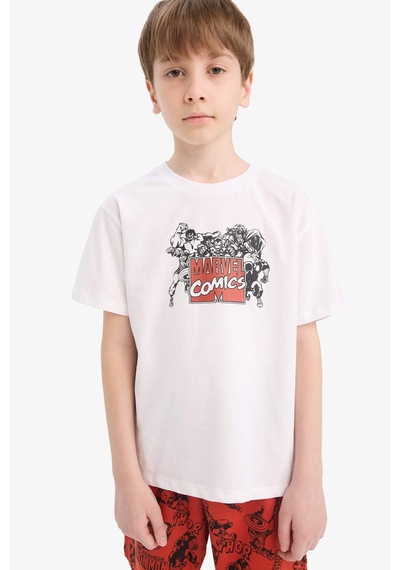 Defacto Erkek Çocuk Marvel Comics Pijama Takımı Kısa Kollu Üst Şort E2702a825hswt34 Beyaz