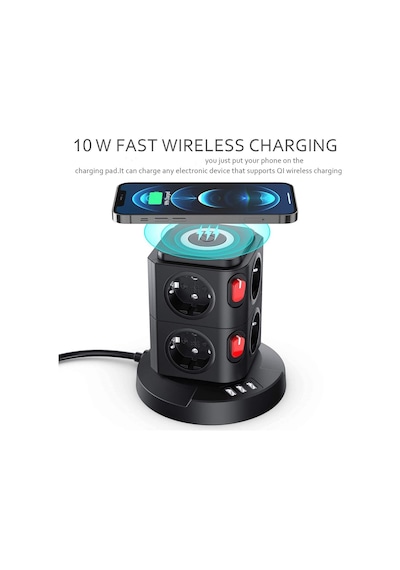 Kablosuz Şarj Destekli 3680w 8'li Kule Priz-wireless Şarj Destekli-1579 1.8 M