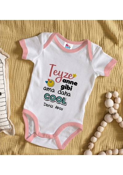 Bitmeyenkartus Bk Kids Kişiye Özel Pembe Bebek Body Zıbın - Model 52 Çok Renkli