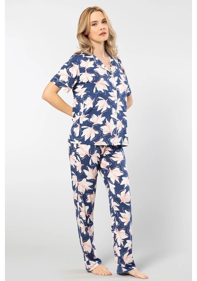 Türen 3355 Kadın Kısa Kollu Gömlek Yaka Pijama Takımı-lacivert Lacivert