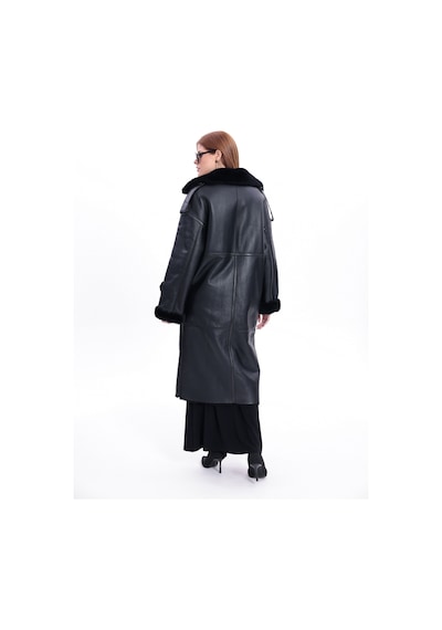 M M Marki Marki Kadın Hakiki Deri Uzun Palto Siyah Oversize Kruvaze Düğmeli İçi Kürklü 115 Cm M M Marki Marki Kadın Hakiki Deri Uzun Palto Siyah Oversize Kruvaze Düğmeli İçi Kürklü 115 Cm