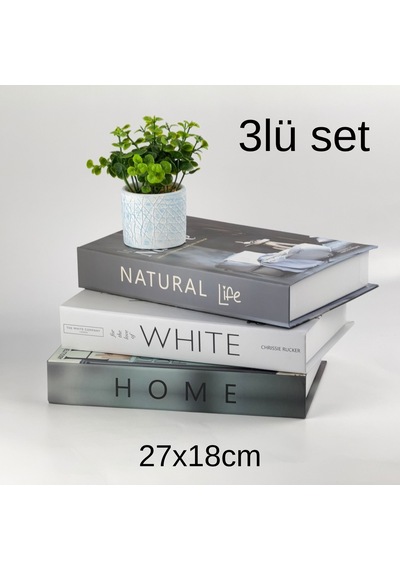 3 Lü Kitap Görünümlü Dekoratif Kutu Seti, İskandinav Tarz Modern Ev Dekorasyonu- Set-4