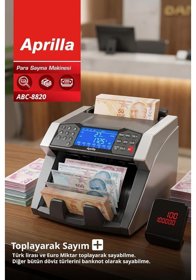 Aprilla Abc-8820 Para Sayma Makinesi / 1000 Adet/dk &amp Oyuncak Banknot Tespit &amp Müşteri Ekranı