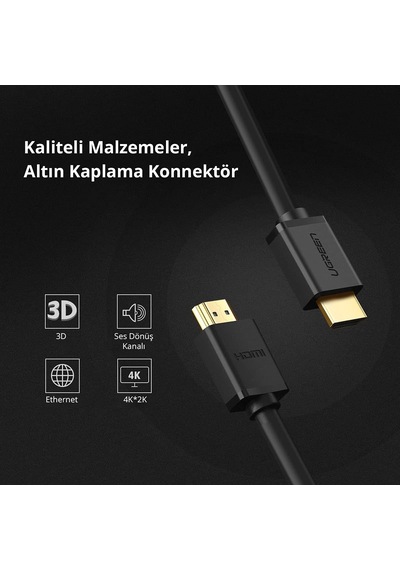 Uhd 4k Yüksek Hızlı Ethernet Ve Hdmı Kablosu, Siyah, 3 Metre