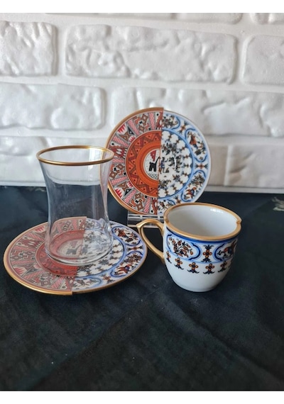 Fermato 18 Parça 6 Kişilik Çay Ve Türk Kahvesi Fincanı Takımı Nora Serisi Renkli