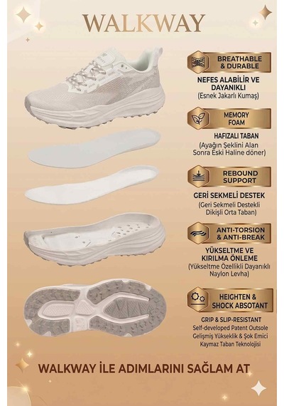 Walkway Flexion G Beyaz-gümüş Memory Foam Unisex Spor Ayakkabı Beyaz - Gümüş