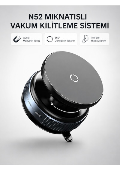 Mıknatıslı Araç Telefon Tutucu Vakum Teknolojili 360 Ayarlanabilir Çokrenkli
