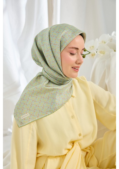 Silk Home Twill İpek Eşarp Mini Bouquet Mint Yeşil