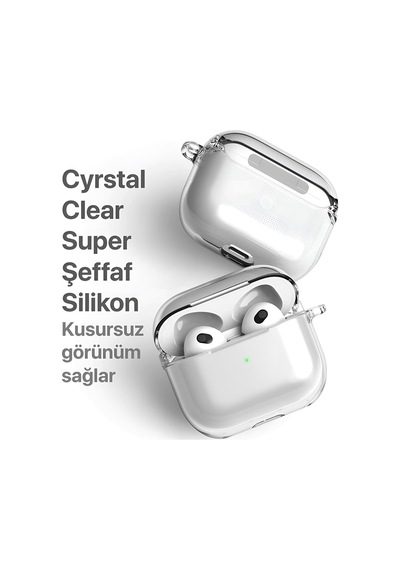 Airpods 3 İle Uyumlu 2021 Şeffaf Cyrstal Clear Ultra Berrak Silikon Kılıf - Alt Üst Ayrı Airpods 3 2021