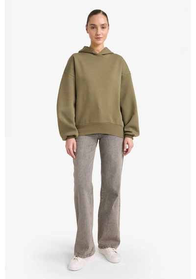 Defacto Oversize Geniş Kalıp Kapüşonlu Kalın Kumaş Sweatshirt G7375ax25cwkh109 Haki-kh109