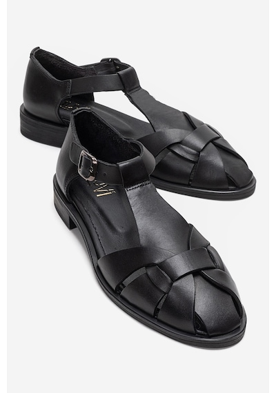 Luvishoes Dexara Siyah Cilt Hakiki Deri Kadın Sandalet