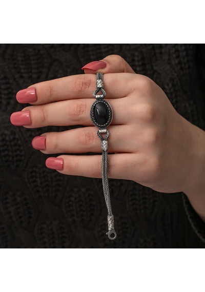 Blackcraft Gümüş Oniks Taşlı Kazaziye Bileklik Bc-56a897 Renkli
