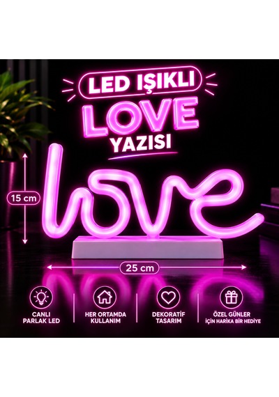 Vıp Yüksek Kalite Neon Pembe Işıklı Love Yazısı Yılbaşı Işıkları Noel Dekor Süsleme Işığı Love Yazı