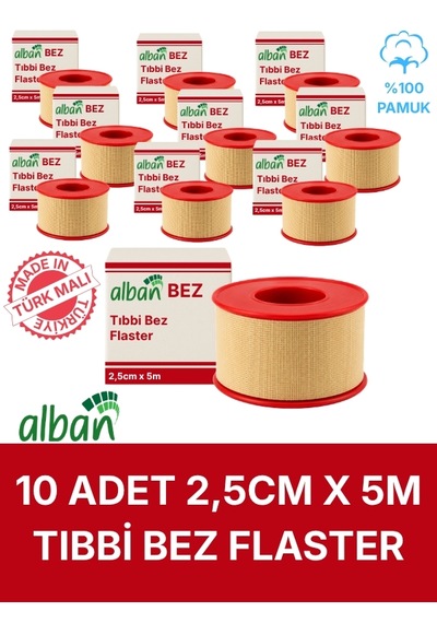Bez Flaster 2,5 Cm X 5 M, 10 Kutulu Set, Pamuklu Medikal Sabitleme Bandı Tekli Rulo