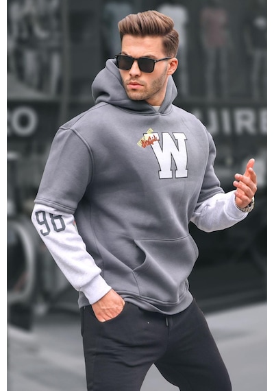 Madmext Füme Nakışlı Kapüşonlu Sweatshirt 6141-füme Füme