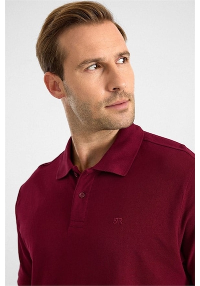 Süvari Koyu Bordo Regular Düz Nakışlı Pike Düğmeli Polo Yaka Tişört Ts1014000473-k09