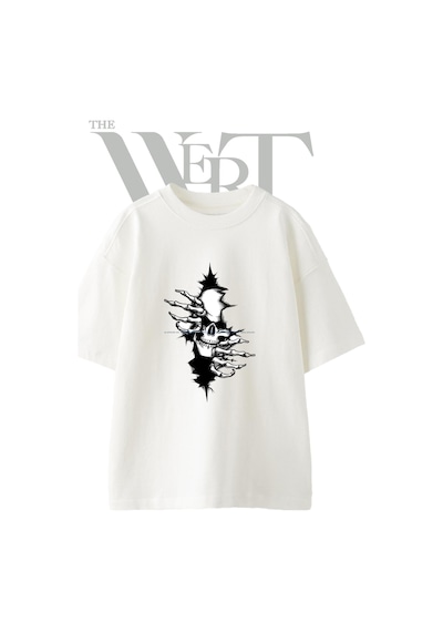 Thewert Kuru Kafa Eller Tasarım Baskılı Ünisex Beyaz Oversize T-shirt