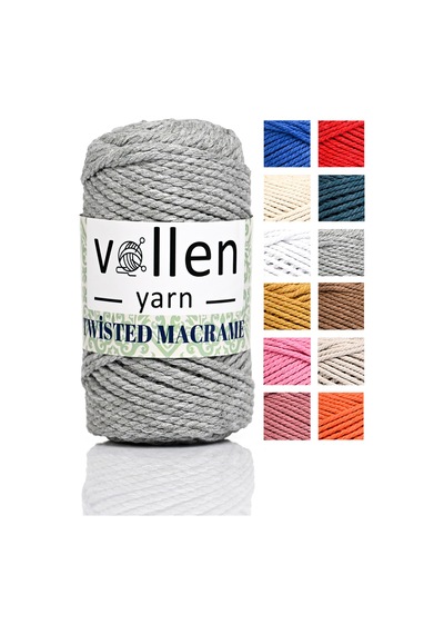 Premium 3 Büküm, Taranan Makrome, Pamuk Makrame, Halat Ip, Üç Büküm, Hobi Ipi, 250 Gr, Gri