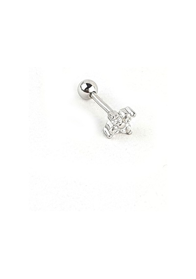 Zirkon Taşlı Çiçek Figürlü 925ayar Gümüş Tragus Kıkırdak Piercing Gümüş