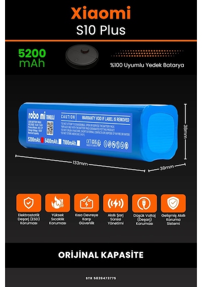 Xıaomı Robot S10+ Plus 5200mAh Robot Süpürge Bataryası