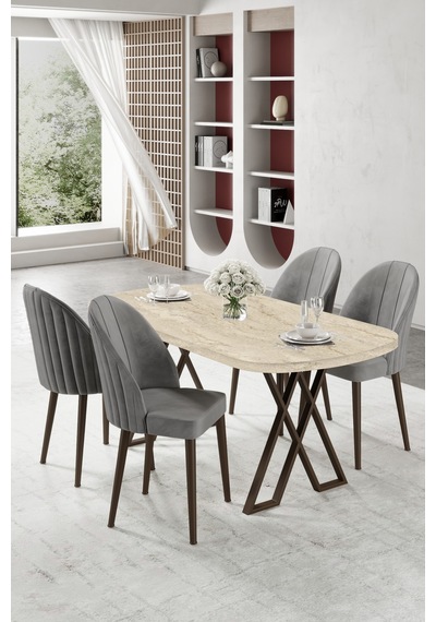 Canisa Kaye Serisi Mdf 90x168 Traverten Mutfak Masası Takımı 4 Gri Sandalye Traverten Masa Gri Sandalye Canisa Kaye Serisi Mdf 90x168 Traverten Mutfak Masası Takımı 4 Gri Sandalye Traverten Masa Gri Sandalye
