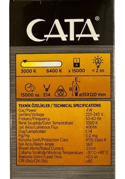 Cata Ct-4062 4w 3000k Günışığı E14 Duylu Led Kıvrık Buji 4 Adet