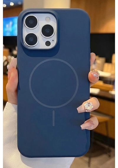 Apple İphone 15 Pro Max Uyumlu Magsafe Lansman Silikon Kılıf Lacivert