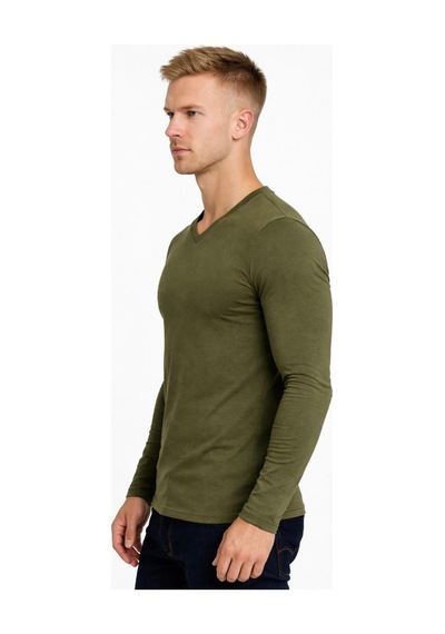 Axxel Erkek Pamuklu Likralı Süprem Uzun Kollu T-shirt-d236 Haki