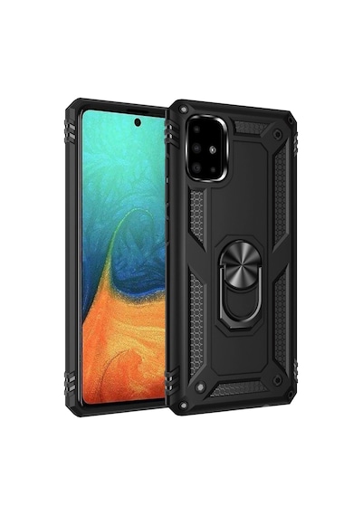 Newface - 987 - Samsung Galaxy Uyumlu A71 Kılıf Sofya Yüzüklü Silikon Kapak - Csmo-tex - - Siyah