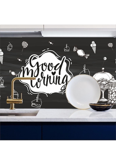 Mutfak Tezgah Arası Kendinden Yapışkanlı Folyo Kaplama Coffee Time Siyah Beyaz 60cmx100cm