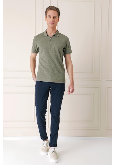 Efor Slim Fit Fermuarlı Polo Yaka %100 Pamuk Haki Tişört Ts 877 Haki