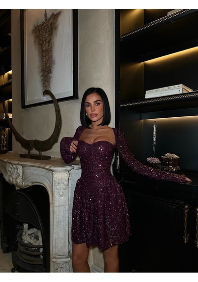 Havens Pul Payet Kiloş Mini Elbise Pullu Kırmızı