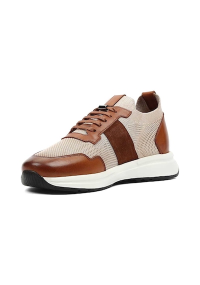 Erkek Taba Bej Bağcıklı Deri Sneaker