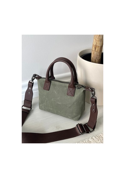 Nura Collection Haki Yeşili Keten Kadın Mini Mektup Model El Ve Omuz Çantası Haki - 851608308 Haki