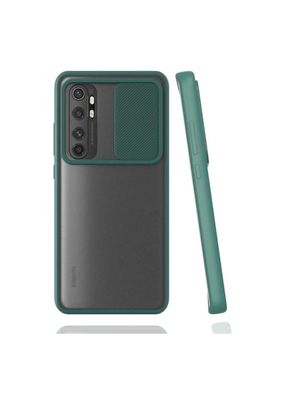 Noktaks - Xiaomi Uyumlu Xiaomi Mi Note 10 Lite - Kılıf Slayt Sürgülü Arkası Buzlu Lensi Kapak - Koyu Yeşil
