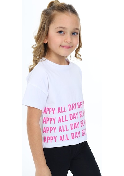 Toontoy Kids Toontoy Kız Çocuk Happy All Day Baskılı Tişört Beyaz