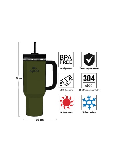 Igloo Stadler Thermo-mug 1.2 Litre-haki-siyah Renkli