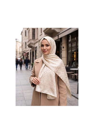 Nukra Jakarlı Pamuk Tesettür Şal Koza İpek Krem 70 X 190 Cm