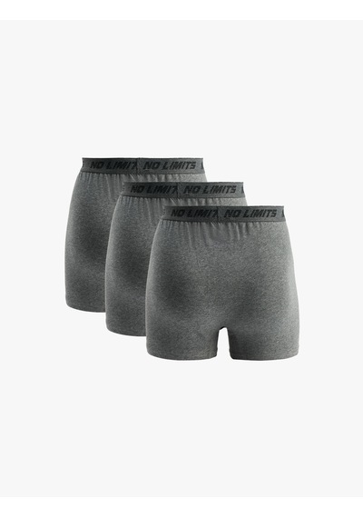 Koton Baskılı Bel Detaylı Pamuklu Basic 3'lü Boxer Seti Gri Melanj 6slm90033mk