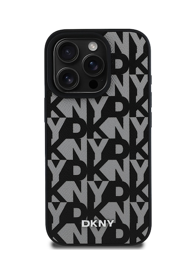 Apple Uyumlu iPhone 15 Pro Max Kılıf Dkny Lisanslı M-safe Şarj Özellikli 3d Yazılı Grid Pattern Kapak Gri