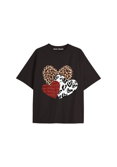 Kalic Studio Y2k Vintage Leopar Baskılı Siyah T-shirt Kod 155 Siyah-155
