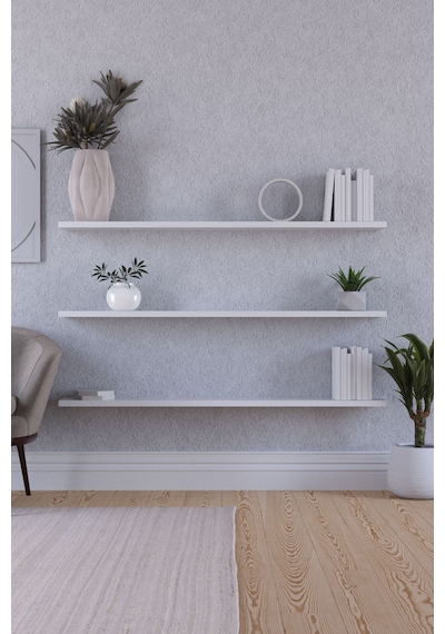 Yankı-BYEG 100 cm 3lü Mat Beyaz Mdf Duvar Rafı Gizli Bağlantı Kitaplık